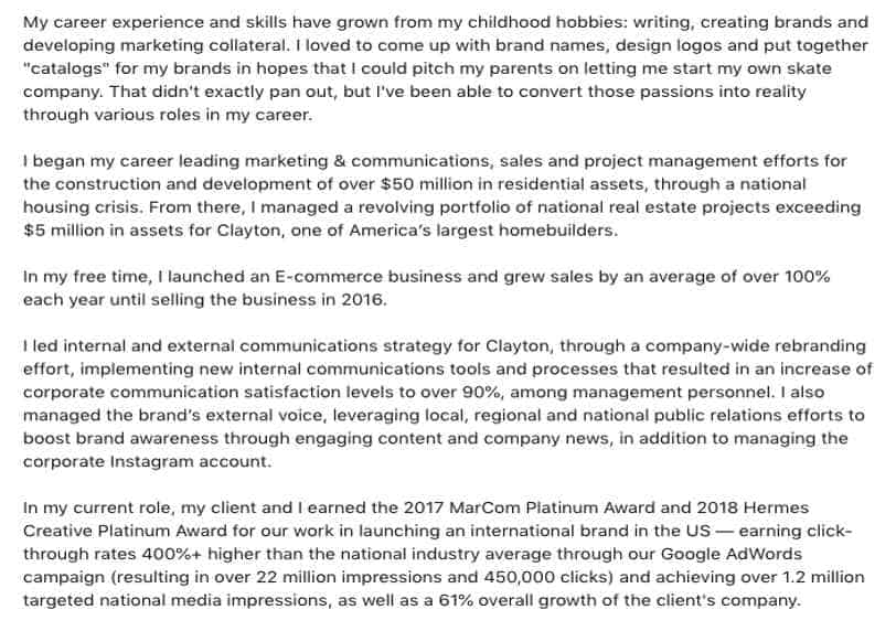 LinkedIn Summary Example 1