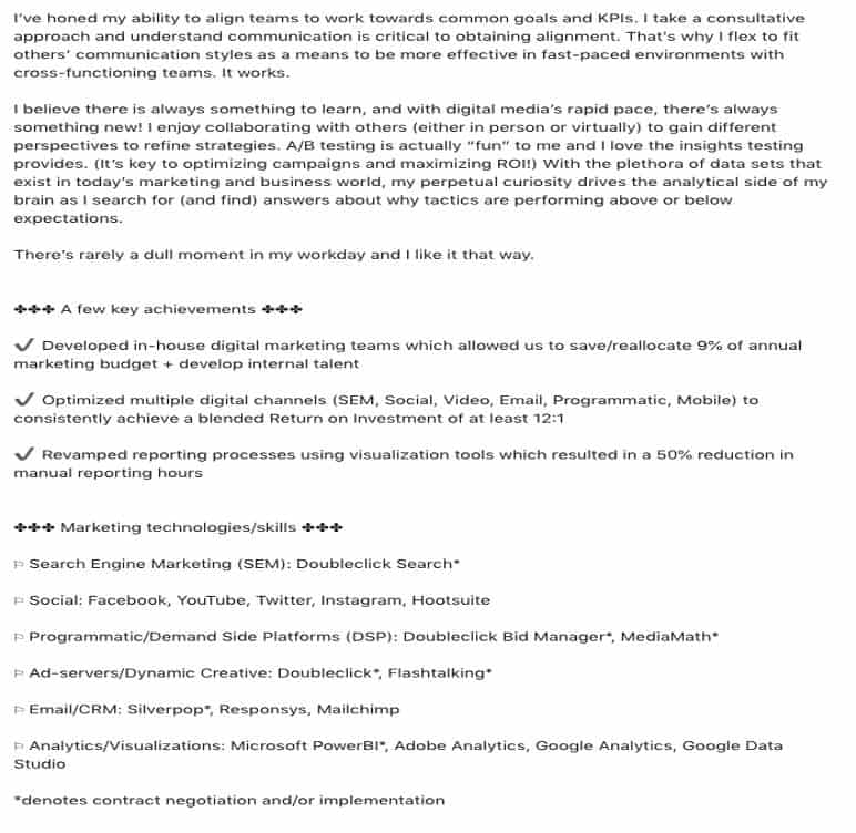 LinkedIn Summary Example 2