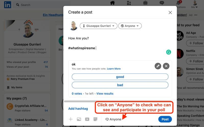 Choose between your Network and Anyone on the platform