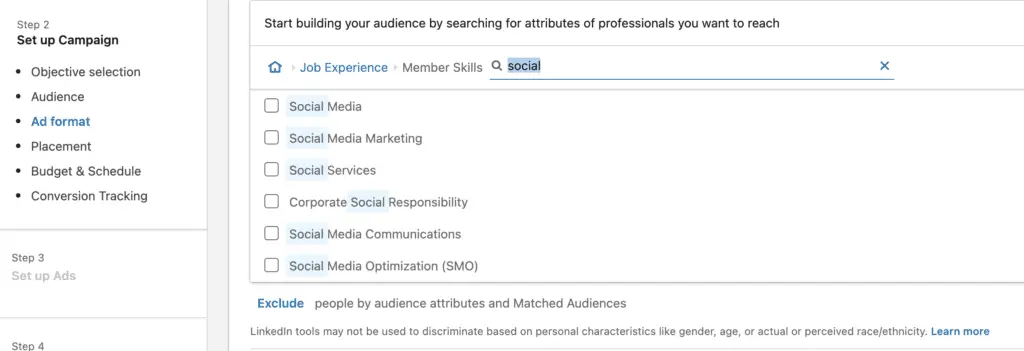 LinkedIn Campaign ManagerAudience Search Box